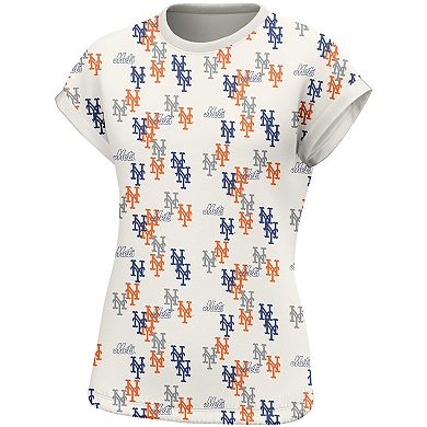 Women's Lusso White New York Mets Madge Dolman Tri-Blend T-Shirt