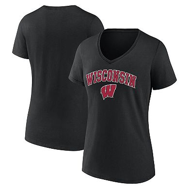 Women's Fanatics Branded Black Wisconsin Badgers Evergreen Campus V-Neck T-Shirt