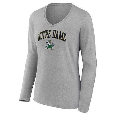 Women's Fanatics Branded Heather Gray Notre Dame Fighting Irish Evergreen Campus Long Sleeve V-Neck T-Shirt