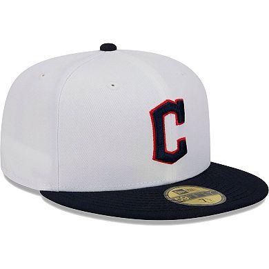 Men's New Era White/Navy Cleveland Guardians Optic 59FIFTY Fitted Hat