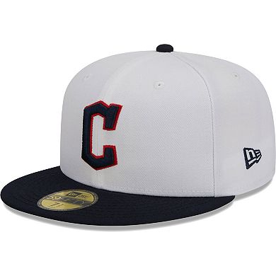 Men's New Era White/Navy Cleveland Guardians Optic 59FIFTY Fitted Hat