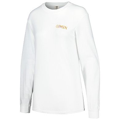 Women's White Clemson Tigers Hand-Drawn Stadium Comfort Colors Oversized Long Sleeve T-Shirt