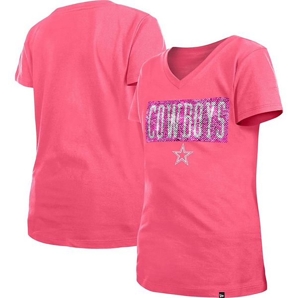 Dallas Cowboys T-Shirt Girl Youth L Pink Print Sparkly Gray