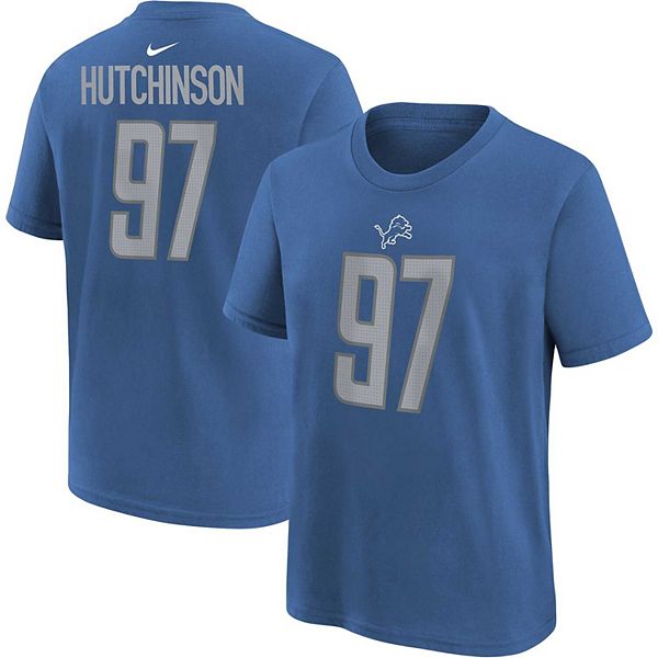 Men's Nike Aidan Hutchinson Blue Detroit Lions Player Name & Number T-Shirt Size: Small