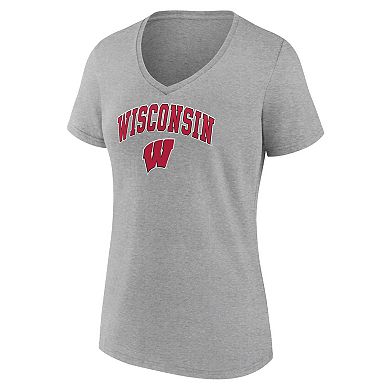 Women's Fanatics Branded Heather Gray Wisconsin Badgers Evergreen Campus V-Neck T-Shirt