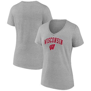 Women's Fanatics Branded Heather Gray Wisconsin Badgers Evergreen Campus V-Neck T-Shirt