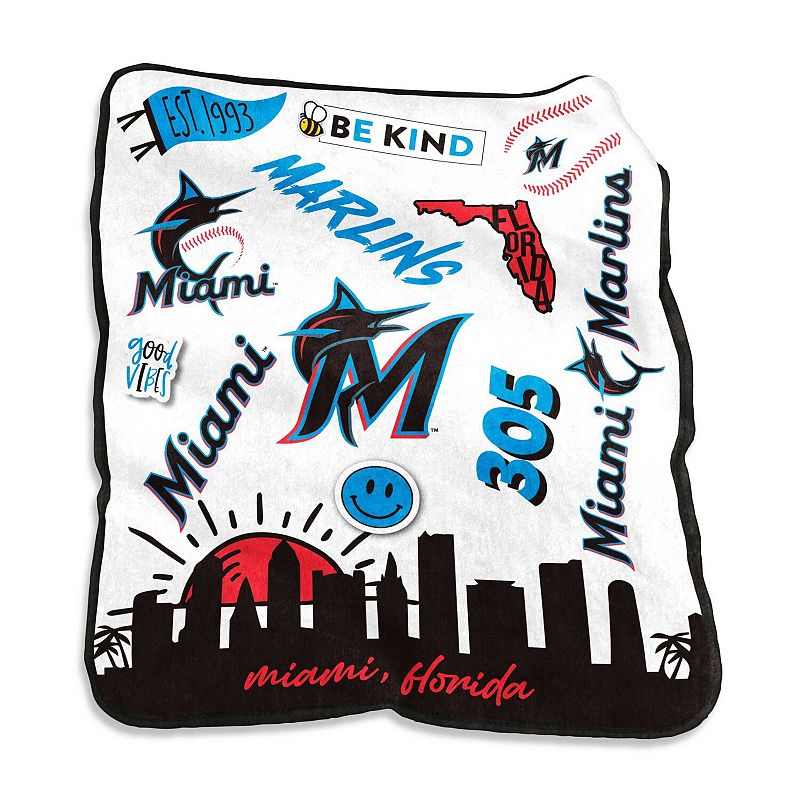 Miami Marlins 50'' x 60'' Native Raschel Plush Throw Blanket, Team
