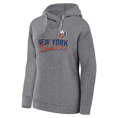 Women's Fanatics Branded Heather Gray New York Islanders Script Favorite Pullover Hoodie
