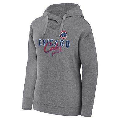 Women's Fanatics Branded Heather Gray Chicago Cubs Script Favorite Lightweight Fitted Pullover Hoodie