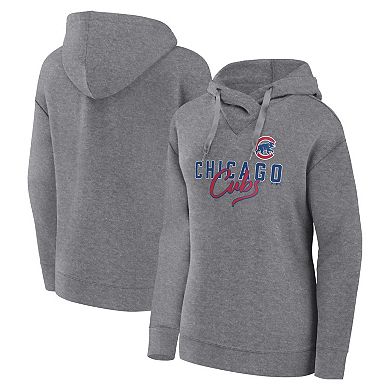 Women's Fanatics Branded Heather Gray Chicago Cubs Script Favorite Pullover Hoodie