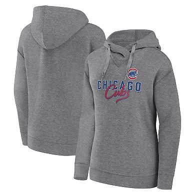 Women's Fanatics Branded Heather Gray Chicago Cubs Script Favorite Lightweight Fitted Pullover Hoodie