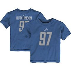 Women's Majestic Threads Aidan Hutchinson Blue Detroit Lions Name & Number  Raglan 3/4 Sleeve T-Shirt