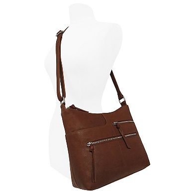 GAL Antique Leather Double Top Zip Shoulder Bag