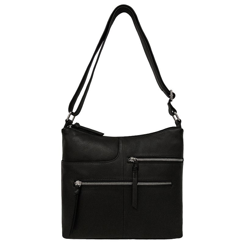 GAL Antique Leather Double Top Zip Shoulder Bag, Black