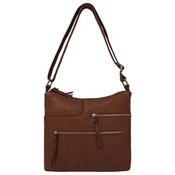 GAL Antique Leather Double Top Zip Shoulder Bag