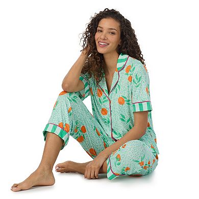 Women's Beauty Sleep Social Cozy Jersey Notch Pajama Top & Cropped Pajama Pants Set