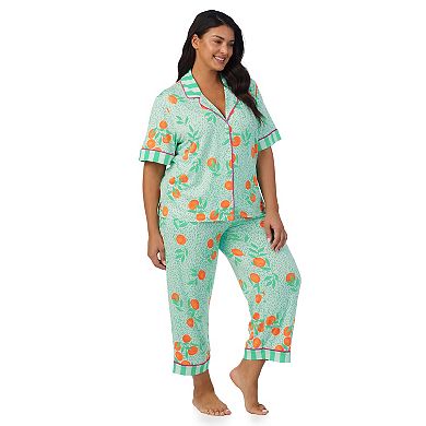 Plus Size Beauty Sleep Social Cozy Jersey Notch Pajama Top & Cropped Pajama Pants Set