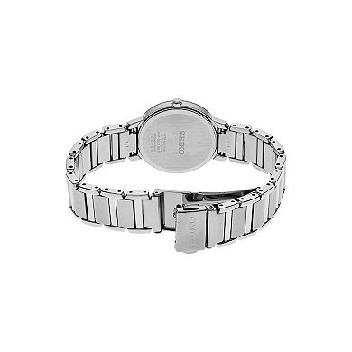 Seiko Women's Crystal Stainless Steel Solar Mother of Pearl Dial Watch - SUP467