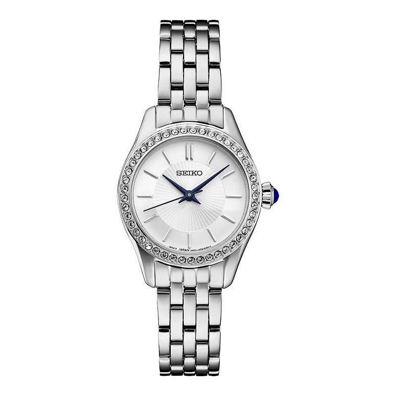 Seiko Women's Crystal Stainless Steel Quartz White Dial Watch - SUR539, Size: Small, Silver