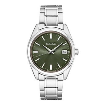 Seiko Men's Essentials Stainless Steel Quartz Green Dial Watch - SUR527