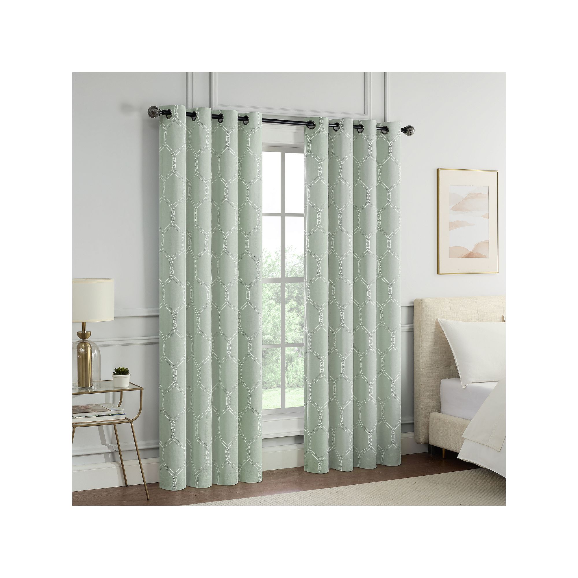 eclipse Magnitech Cambridge 100% Blackout 2-Window Curtain Panels, Green
