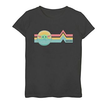 Girls The Mandalorian The Child Rainbow Chest Lines Graphic Tee