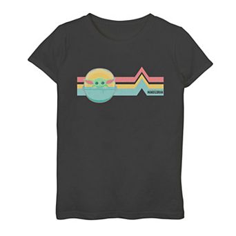 Girls The Mandalorian The Child Rainbow Chest Lines Graphic Tee