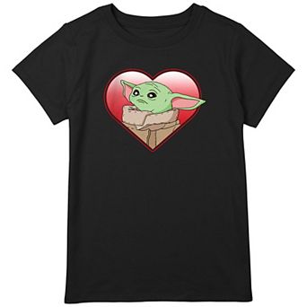 Girls The Mandalorian The Child Valentine Heart Portrait Graphic Tee