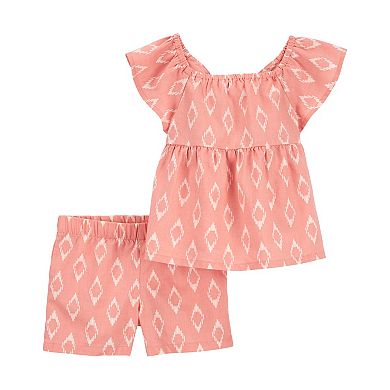 Toddler Girl Carter's Twill Geometric Print Flutter Back Bow Top & Shorts Set