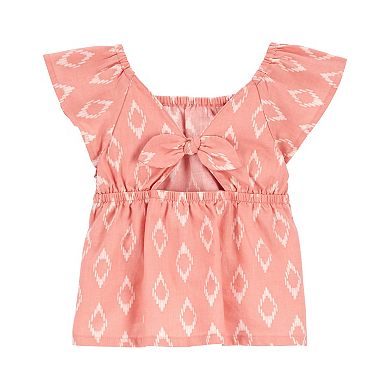 Toddler Girl Carter's Twill Geometric Print Flutter Back Bow Top & Shorts Set