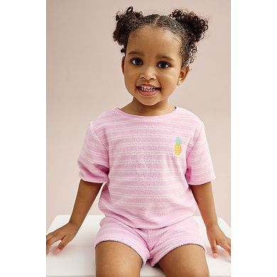 Toddler Girl Carter's Embroidered Pineapple Striped Terry Top & Shorts Set