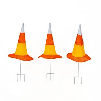 National Tree Company 3-Pack LED 3D Candy Corn Colored Witch's Hat Garden Stakes