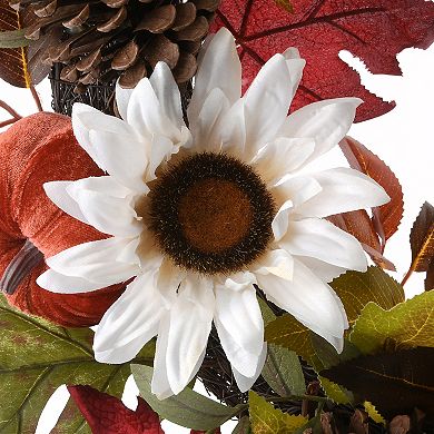 National Tree Company Harvest Mixed Wreath with Maple Leaves, Mixed Pumpkins, Sunflowers & Cones