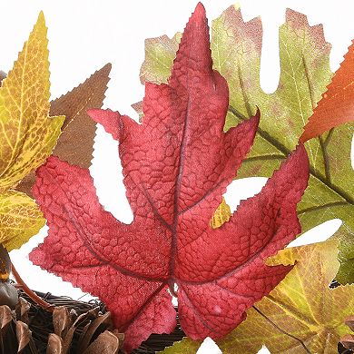 National Tree Company Harvest Mixed Wreath with Maple Leaves, Mixed Pumpkins, Sunflowers & Cones