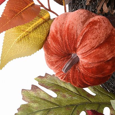 National Tree Company Harvest Mixed Wreath with Maple Leaves, Mixed Pumpkins, Sunflowers & Cones