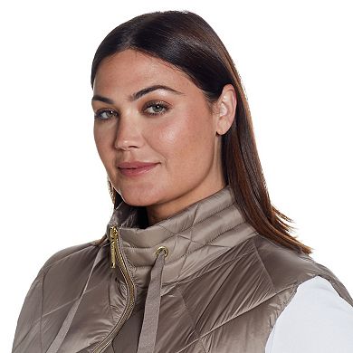 Plus Size Weathercast Diamond Quilted Puffer Longline Vest with Cinched Waist