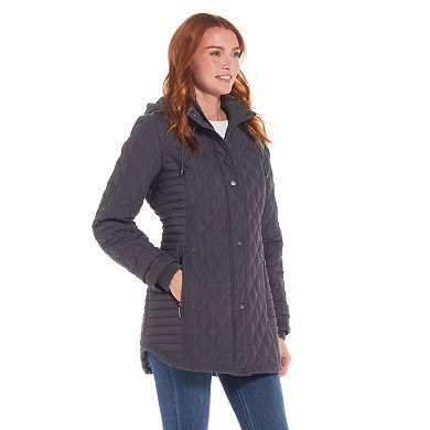 Women's Weathercast Ribbed Knit Quilted Hooded Walker Jacket