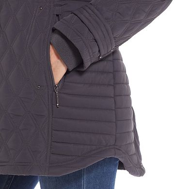 Women's Weathercast Ribbed Knit Quilted Hooded Walker Jacket