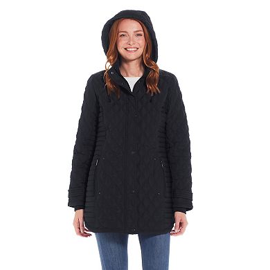 Women's Weathercast Ribbed Knit Quilted Hooded Walker Jacket