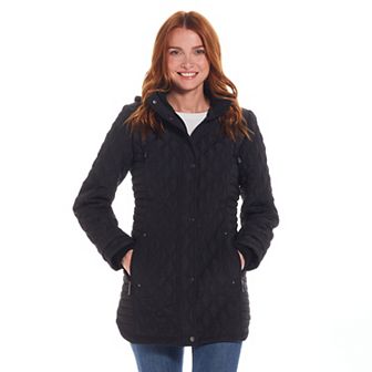 Women's Weathercast Ribbed Knit Quilted Hooded Walker Jacket