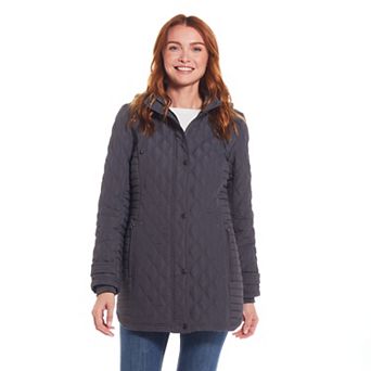 Women's Weathercast Ribbed Knit Quilted Hooded Walker Jacket