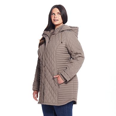 Plus Size Weathercast Hooded Quilted Walker Coat