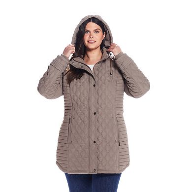 Plus Size Weathercast Hooded Quilted Walker Coat