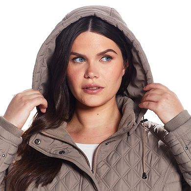 Plus Size Weathercast Hooded Quilted Walker Coat