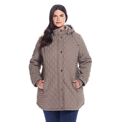 Plus Size Weathercast Hooded Quilted Walker Coat