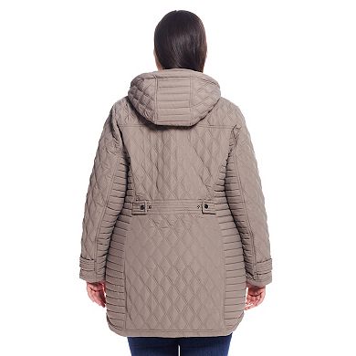 Plus Size Weathercast Hooded Quilted Walker Coat