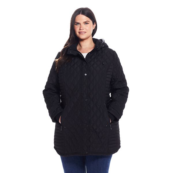 Plus Size Weathercast Hooded Quilted Walker Coat