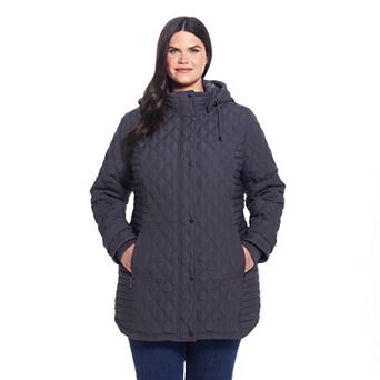 Plus Size Weathercast Hooded Quilted Walker Coat