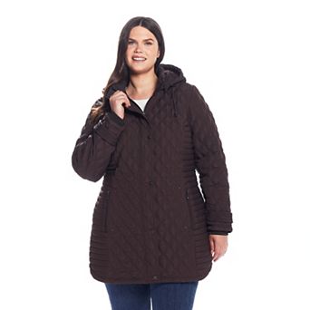 Plus Size Weathercast Hooded Quilted Walker Coat