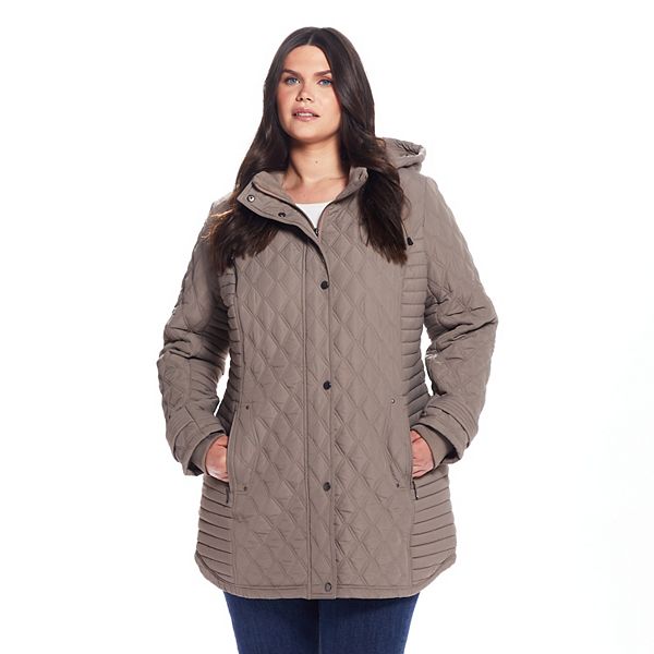 Plus Size Weathercast Hooded Quilted Walker Coat